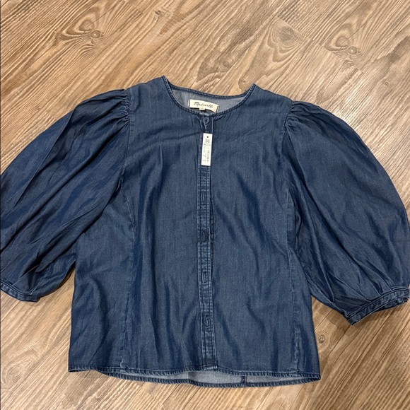 NWT Madewell Denim puff sleeve Top size 6 ~ $88 - Picture 4 of 6